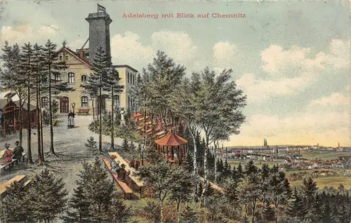 Adelsberg mit Blick auf Chemnitz Sachsen Postkarte AK 1909