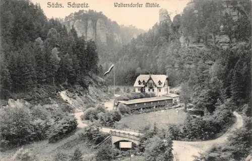 Sommerfrische Waltersdorfer Mühle Sächsische Schweiz Sachsen Postkarte AK 1909