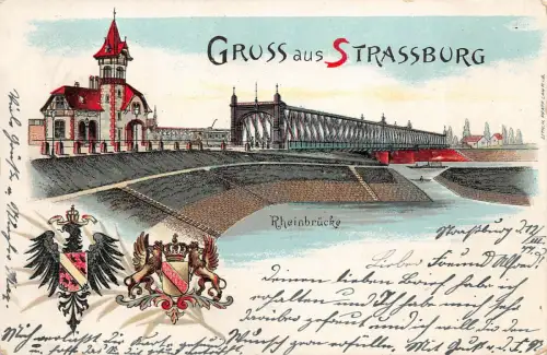 AK Strassburg Rheinbrücke Wappen Postkarte 1899