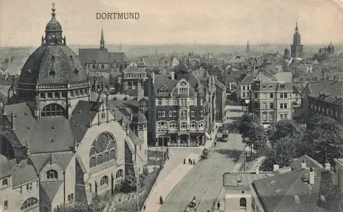 Synagoge und Straßenansicht in Dortmund Nordrhein-Westfalen Postkarte AK 1912