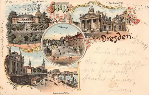 Gruss aus Dresden Kunstakademie, Köngliches Belvedere Sachsen Litho AK 1897