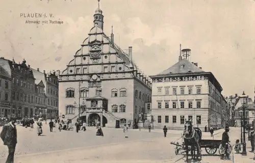 Plauen i. V. Altmarkt mit Rathaus Postkarte AK 1909