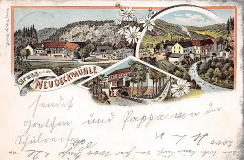 Gruss Neudeckmühle Gaststätte Litho Postkarte 1902