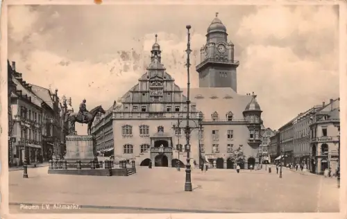 Plauen Vogtland Markt Rathaus Läden Fotokarte 1934