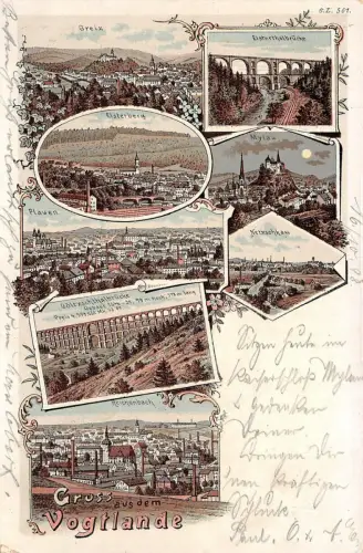 AK Vogtland Greiz, Mylau, Reichenbach, Netzschkau Litho Postkarte 1898