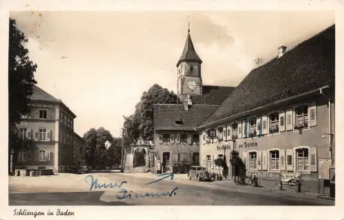 Schliengen in Baden Gasthaus zur Sonne Ältestes Haus am Platze Kirche AK 1943