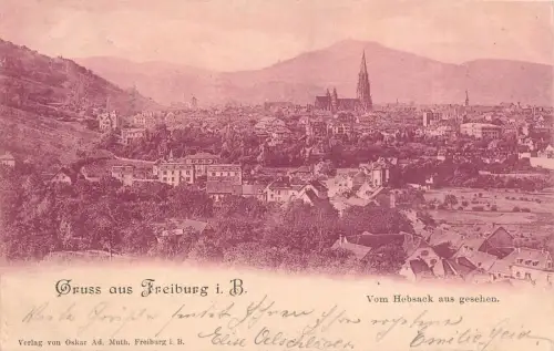 Gruss aus Freiburg i. B. Vom Hebsack aus gesehen Postkarte AK 1900