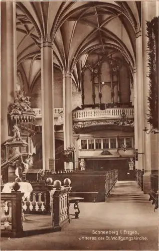 Inneres der Saint Wolfgangskirche in Schneeberg Erzgebirge Sachsen Postkarte AK