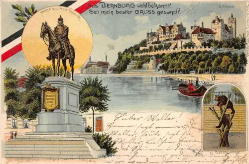 Bernburg bester Gruss Kaiser Wilhelm-Denkmal Schloss Postkarte AK 1901