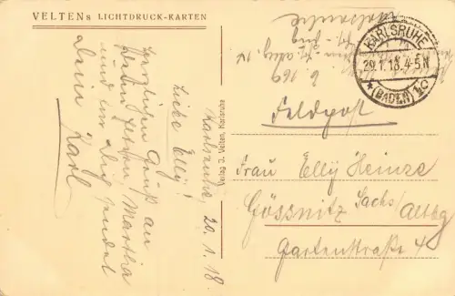 Karlsruhe Klose-Brunnen (v. Hirt) Baden-Württemberg Feldpostkarte AK 1918