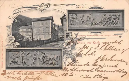 Gruss aus Ruhla Landgrafenschmiede Züchtigung Edelleute Postkarte AK 1906