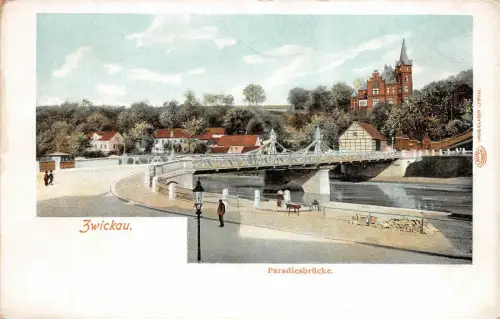 Paradiesbrücke in Zwickau Sachsen Postkarte AK