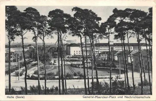 Halle (Saale) General-Maercker-Platz und Nachrichtenschule Feldpostkarte AK 1942