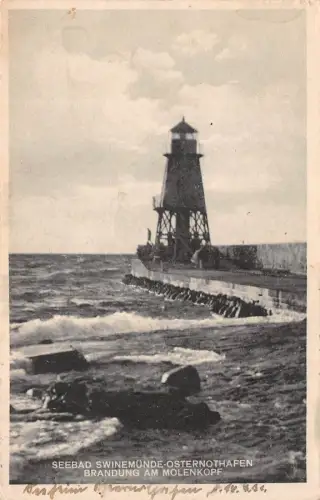 Seebad Swinemünde-Osternothafen Brandung am Molenkopf Postkarte AK