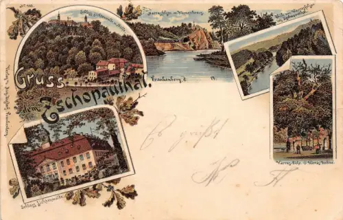 Gruss aus dem Zschopauthal mit Schloss Lichtenwalde Sachsen Litho AK 1900