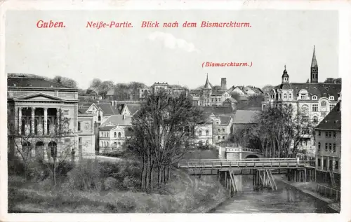 Guben Neiße-Partie Blick nach dem Bismarckturm AK 1915