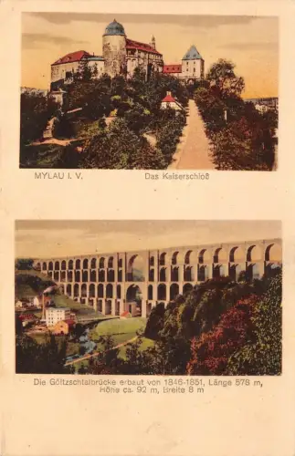 Mylau i. V. Das Kaiserschloß Die Göltzschtalbrücke AK