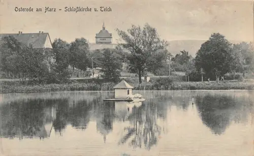 Osterode am Harz Schloßkirche u. Teich Niedersachsen Postkarte AK 1928