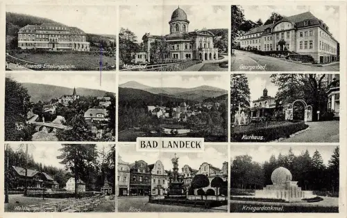 Panorama mit Erholungsheim und Waldtempel Bad Landeck Schlesien Postkarte AK
