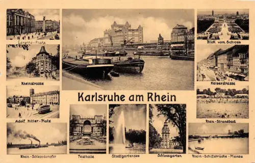 Karlsruhe am Rhein Loretto-Platz Rheinstrasse Festhalle Baden-Württemberg AK