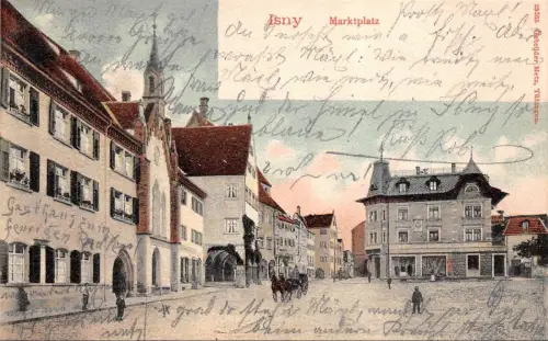 Isny Marktplatz Ansicht Kutsche Baden-Württemberg Postkarte AK 1904