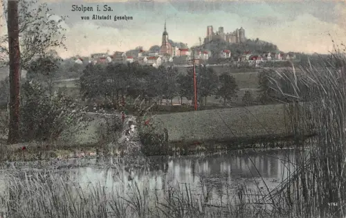 Stadtansicht von Stolpen in Sachsen Postkarte AK 1935