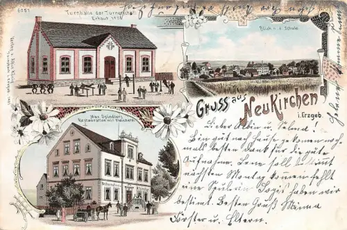 AK Neukirchen Erzg. Turnhalle, Restaurant Litho 1907