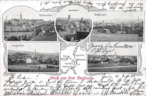 Gruß aus Vogtland Falkenstein, Lengenfeld, Treuen ,Rodewisch ,Auerbach 1904