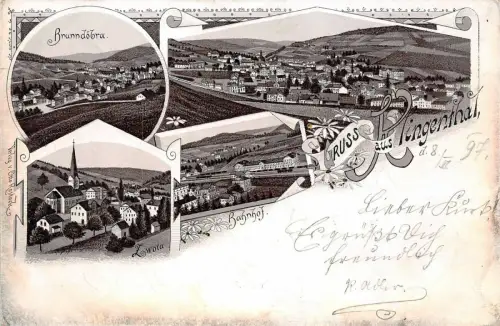 Gruss aus Klingenthal mit Bahnhof Sachsen Litho Postkarte AK 1897