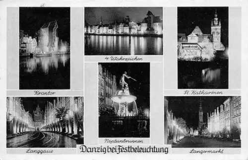 Danzig bei Festbeleuchtung Panorama Postkarte AK 1940