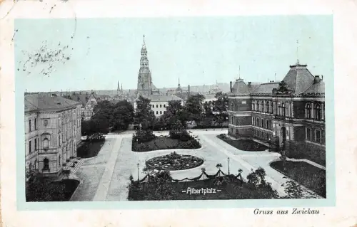 Gruss aus Zwickau mit Albertplatz Sachsen Postkarte AK 1907