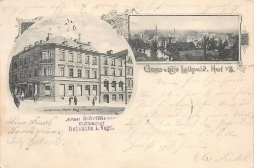 Gruss v. Café Luitpold Bes. Herm. Hagenmüller Hof i./B. Totalansicht AK 1900