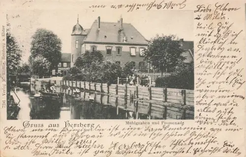 Mühlgraben und Promenade in Herzberg Elster Brandenburg Postkarte AK 1904