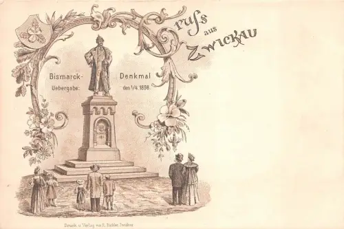 AK Zwickau Sachsen Männer Frauen am Bismarck Denkmal 1898 Postkarte
