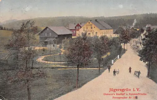 Eismanns Gasthof in Jägersgrün Vogtland Sachsen Postkarte AK 1923