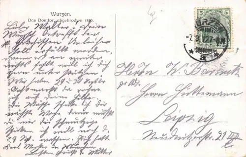 Wurzen Das Domtor, abgebrochen 1880 Postkarte 1912