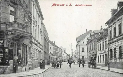 Straßenansicht Leipzigerstraße in Meerane Sachsen Postkarte AK 1920