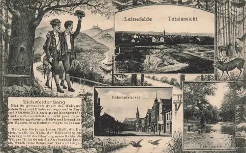 Totalansicht, Bahnhofstrasse und Leinepartie Leinefelde Thüringen AK 1919