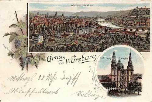 AK Würzburg Kirche Blick von Steinberg Litho 1899