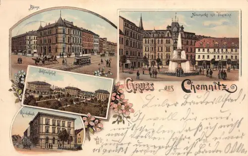 Gruss aus Chemnitz Börse Schlachthof Reichsbank Postkarte AK 1899