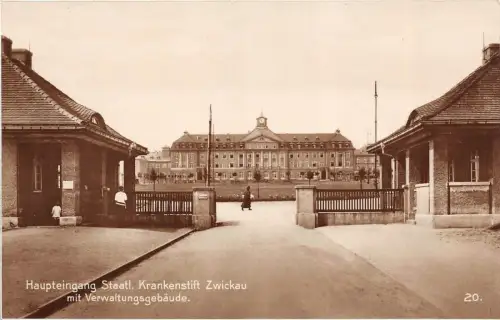Haupteingang Staatl. Krankenstift Zwickau Postkarte AK