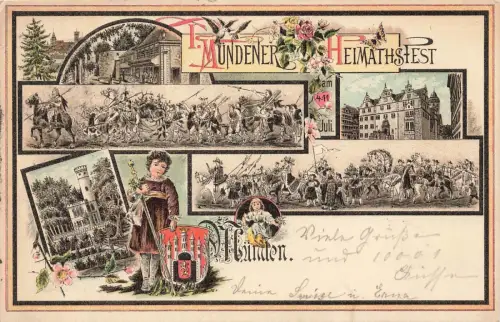 Mündener Heimatfest Münden Niedersachsen Postkarte AK 1897