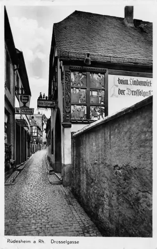 Rüdesheim a. Rh. Drosselgasse Weinhaus Rüdesheimer Schloss AK 1939