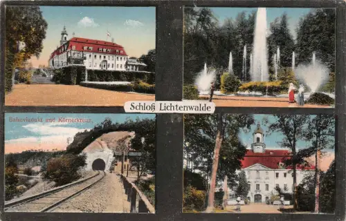 Schloss Lichtenwalde Bahnviadukt und Körnerkreuz AK