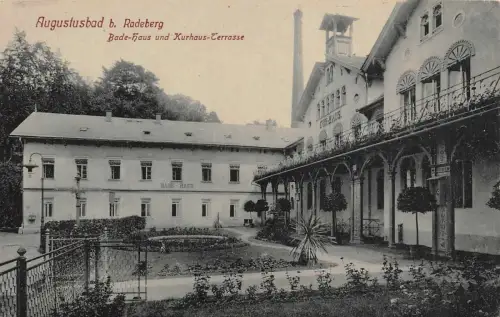 Augustusbad b. Radeberg Bade-Haus und Kurhaus-Terrasse Postkarte AK 1921
