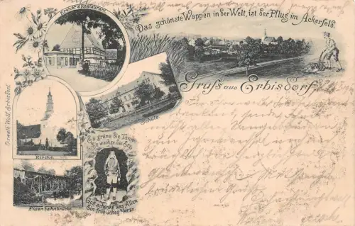 AK Erbisdorf Restaurant, Eisenbahnbrücke, Bergmann Postkarte 1900