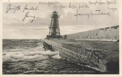 Brandung an der Ostmole Osternothafen Swinemünde Pommern Postkarten AK 1934