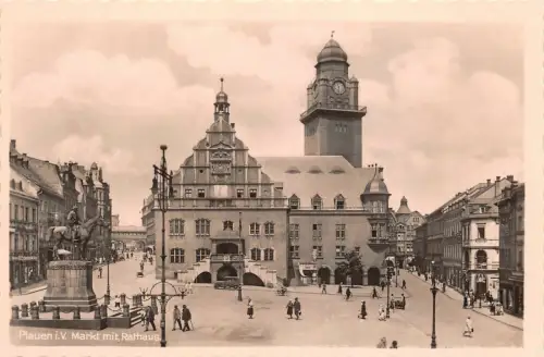 Plauen i. V. Markt mit Rathaus Postkarte AK