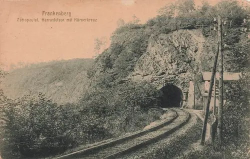 Harrasfelsen mit Körnerkreuz Zschopautal, Frankenberg Sachsen Postkarte AK