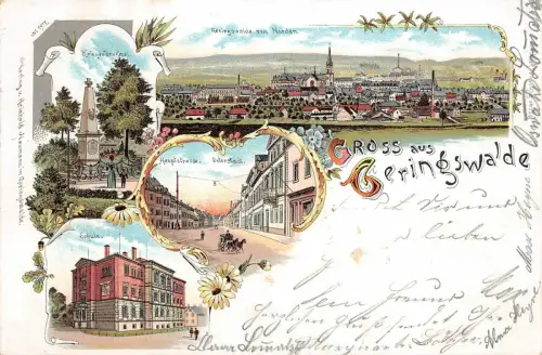 Gruss aus Geringswalde Kriegerdenkmal Schule Unterstadt Postkarte AK 1901